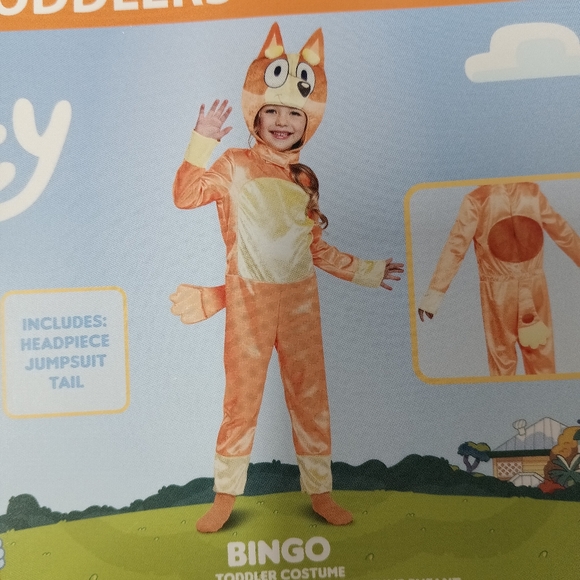 Disguise Other - Toddler Bluey Bingo costume Size 3T - 4T head piece jumpsuit & tail NWT.